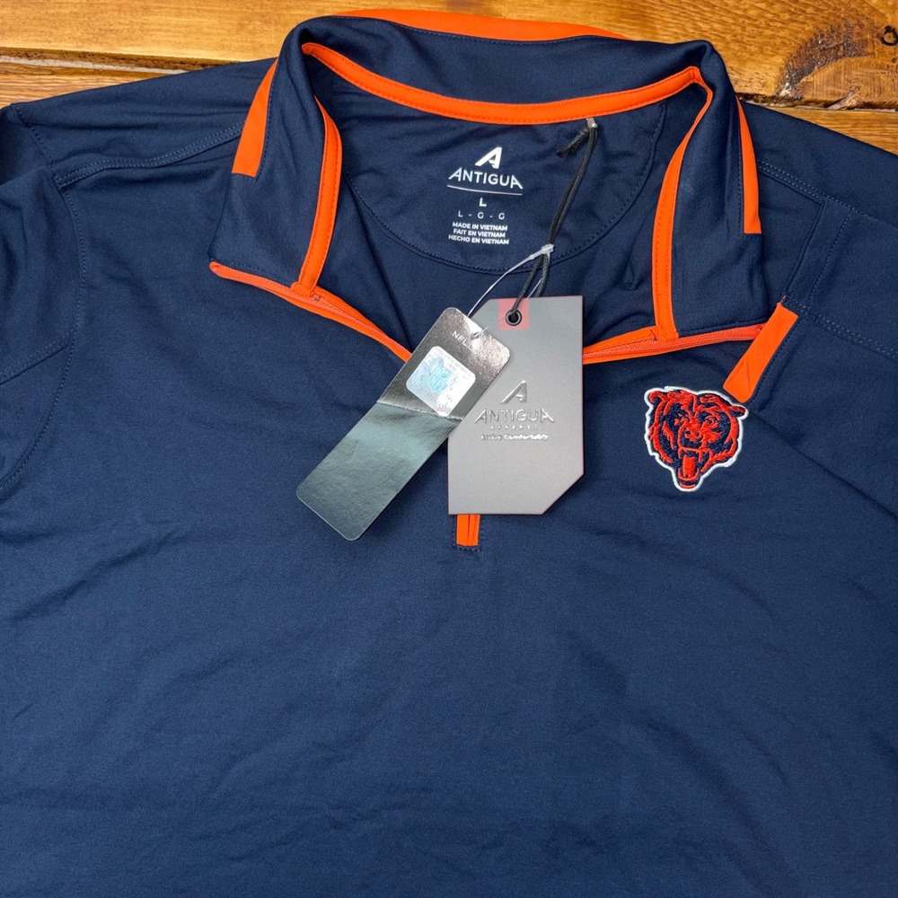 Chicago Bears Antigua Quarter Zip Pullover Mens Large Navy Blue NFL Team Apparel